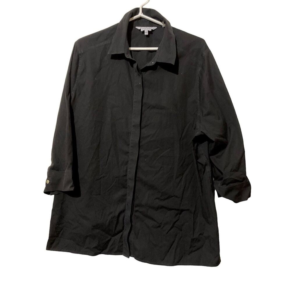 Stafford Wrinkle Free Black‎ Button Down Long Sleeve Dress Shirt Size 18 /34